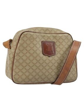 Authentic CELINE Macadam Canvas Shoulder Bag PVC Beige Gold